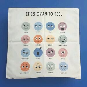 It's OK To Feel Square Pillow Covers Set Of 2 Emoji Faces Zipper Double Sided